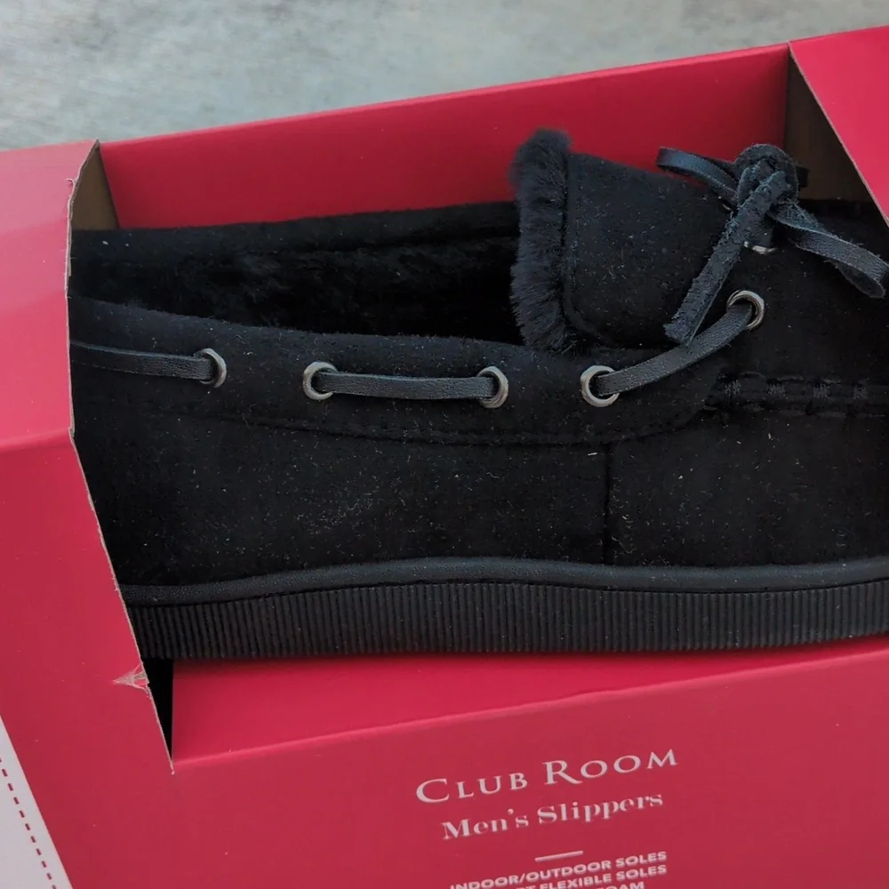 Club Room Mens Black‎ Casual Faux Fur Slippers Size S